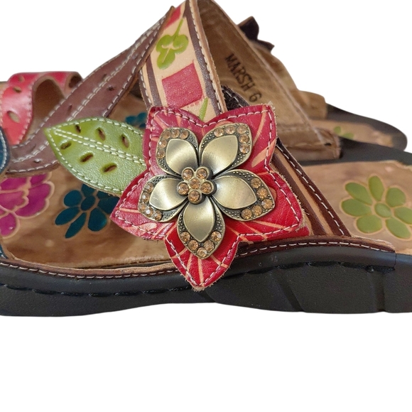 Elite By Corky's Marsh Painted Leather Slide On Sandals Size 6 - Picture 6 of 11